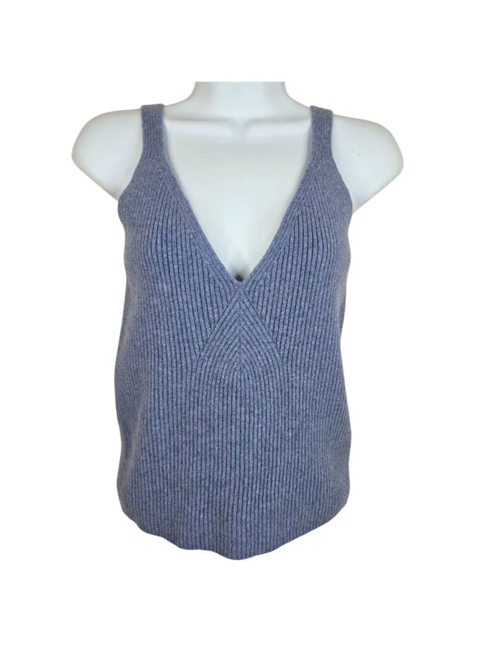 JCrew Ribbed Cashmere Blend V-Neck Tank Top Sweater Blue Size L Coastal